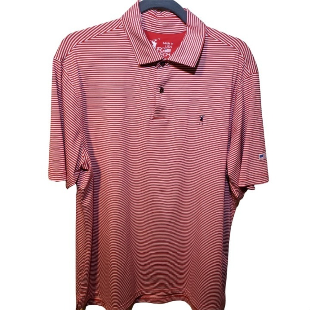 FG Tech Red and White Stripe Golf Polo Shirt | Size L